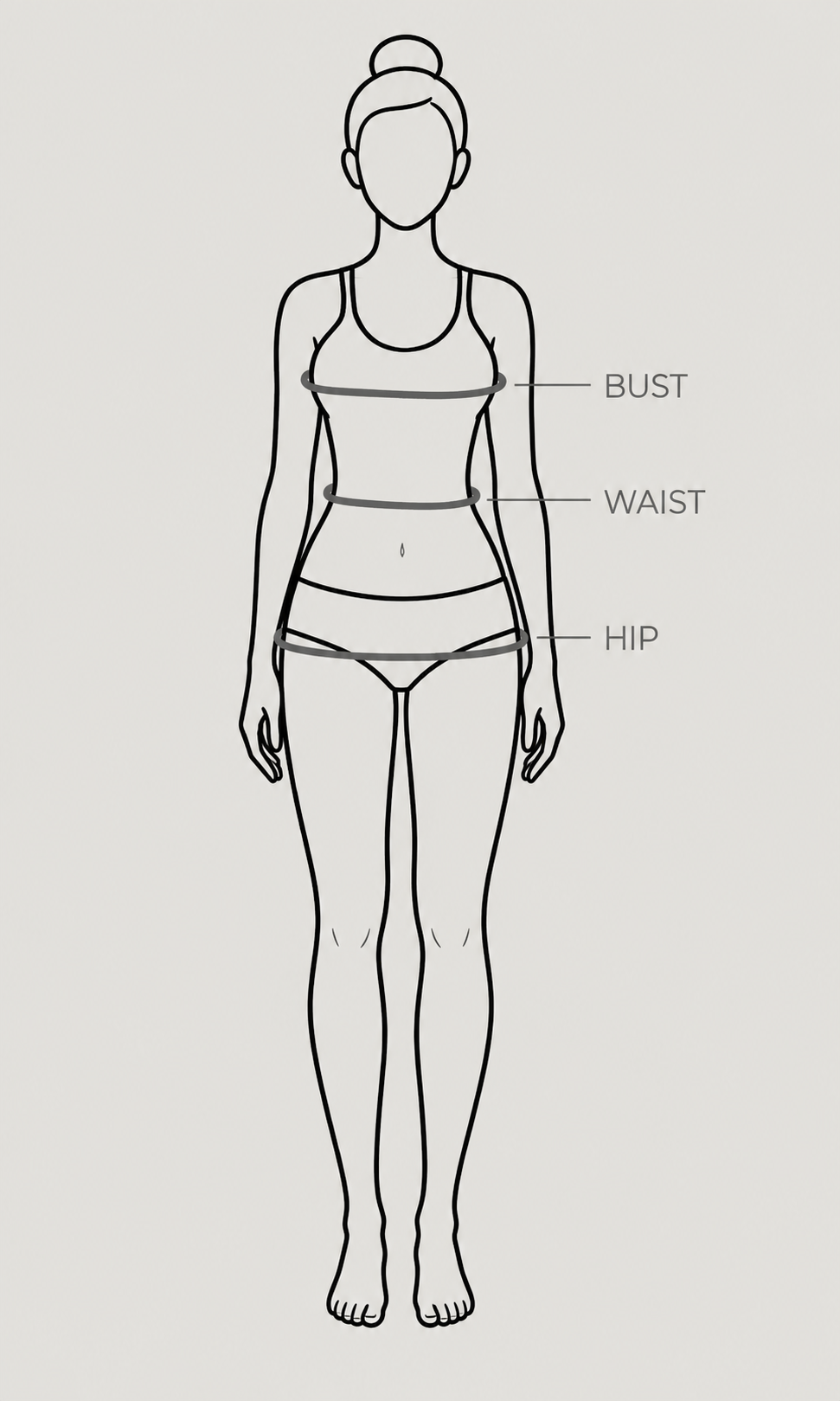 Bridal measurement guide diagram showing how to measure bust, waist, and hips